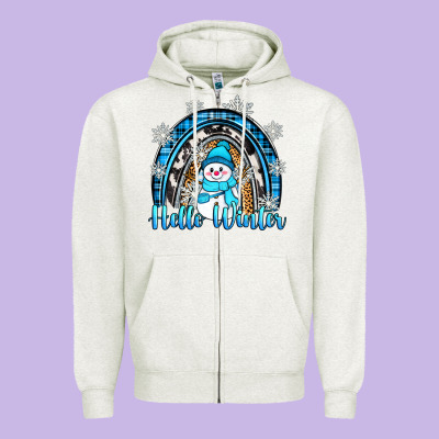 Hello Winter Rainbow Zipper Hoodie Designed By Zillion Design Studio