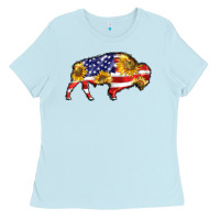Baby Blue bison amerıcan flag Ladies Tee - BarkalooDesign