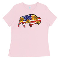 Bubblegum Pink bison amerıcan flag Ladies Tee - BarkalooDesign
