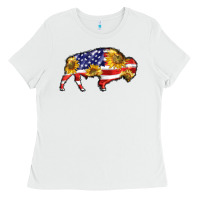 White bison amerıcan flag Ladies Tee - BarkalooDesign