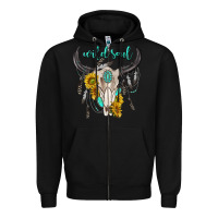 Black wild soul boho bull skull Zipper Hoodie - texasbilliewilder