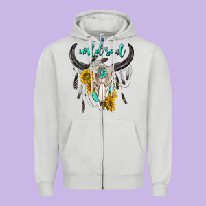 Wild Soul Boho Bull Skull Zipper Hoodie Designed By Texasbilliewilder