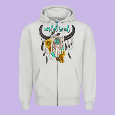 Wild Soul Boho Bull Skull Zipper Hoodie Designed By Texasbilliewilder