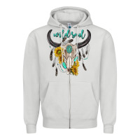 Dove Grey wild soul boho bull skull Zipper Hoodie - texasbilliewilder