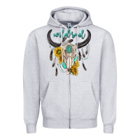Heather Grey wild soul boho bull skull Zipper Hoodie - texasbilliewilder