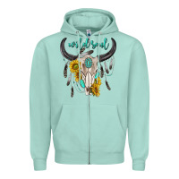 Seafoam wild soul boho bull skull Zipper Hoodie - texasbilliewilder