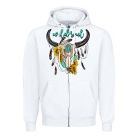White wild soul boho bull skull Zipper Hoodie - texasbilliewilder