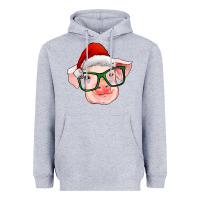 Heather Grey christmas pig with santa claus hat Heavyweight Hoodie - RanaPortraitStore
