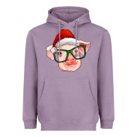 Lavender christmas pig with santa claus hat Heavyweight Hoodie - RanaPortraitStore