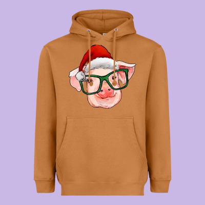 Christmas Pig With Santa Claus Hat Heavyweight Hoodie Designed By Ranaportraitstore