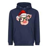 Navy christmas pig with santa claus hat Heavyweight Hoodie - RanaPortraitStore