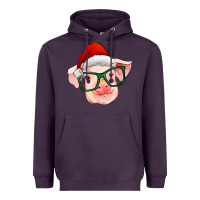 Plum christmas pig with santa claus hat Heavyweight Hoodie - RanaPortraitStore
