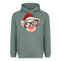 Sage christmas pig with santa claus hat Heavyweight Hoodie - RanaPortraitStore