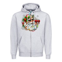Heather Grey santa with sunglasses christmas Zipper Hoodie - Zillion Design Studio
