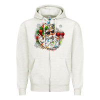 Oatmeal Heather santa with sunglasses christmas Zipper Hoodie - Zillion Design Studio
