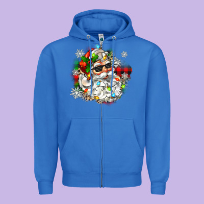 Santa With Sunglasses Christmas Zipper Hoodie Designed By Zillion Design Studio