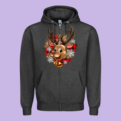 Reindeer Christmas Zipper Hoodie Designed By Zillion Design Studio