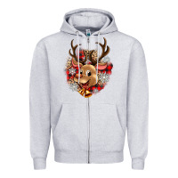 Heather Grey reindeer christmas Zipper Hoodie - Zillion Design Studio