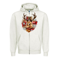 Oatmeal Heather reindeer christmas Zipper Hoodie - Zillion Design Studio
