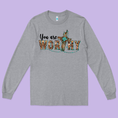 You Are Worthy Cross Long Sleeve Tee Designed By Barkaloodesign