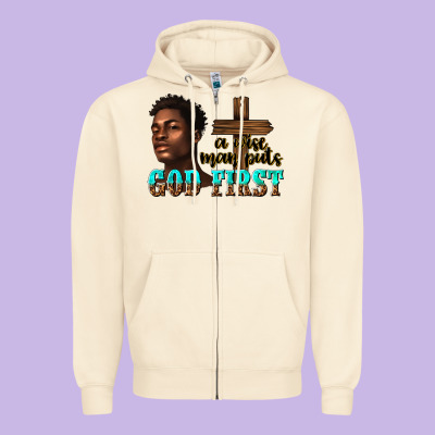 A Wise Man Puts God First Zipper Hoodie Designed By Texasbilliewilder