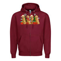 Burgundy golden dogs with christmas Zipper Hoodie - Zillion Design Studio