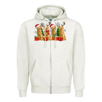 Oatmeal Heather golden dogs with christmas Zipper Hoodie - Zillion Design Studio