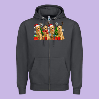 Golden Dogs With Christmas Zipper Hoodie Designed By Zillion Design Studio