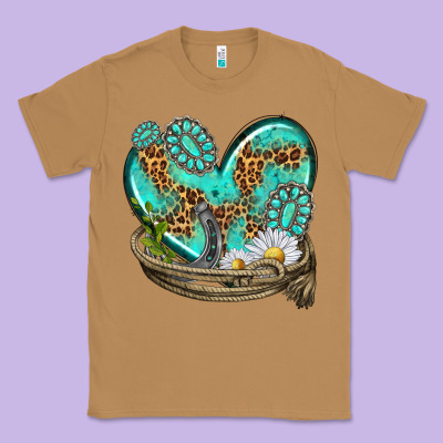 Classic Tee turquoise western heart with horseshoe