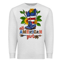 Oatmeal Heather all american girl cowboy boot with sunflower Premium Sweatshirt - HRA Design Shop