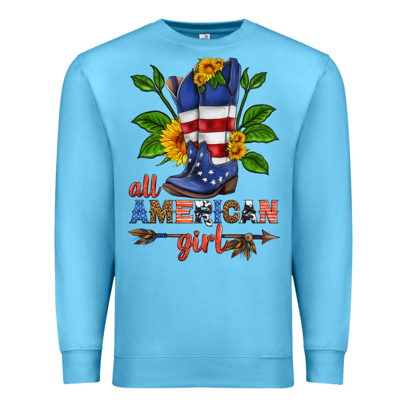 All American Girl Cowboy Boot With Sunflower Premium Sweatshirt by HRA Design Shop | Teevron