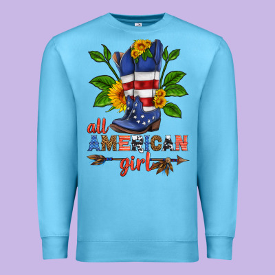 All American Girl Cowboy Boot With Sunflower Premium Sweatshirt Designed By Hra Design Shop