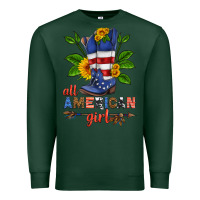 Sports Green all american girl cowboy boot with sunflower Premium Sweatshirt - HRA Design Shop