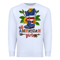 White all american girl cowboy boot with sunflower Premium Sweatshirt - HRA Design Shop