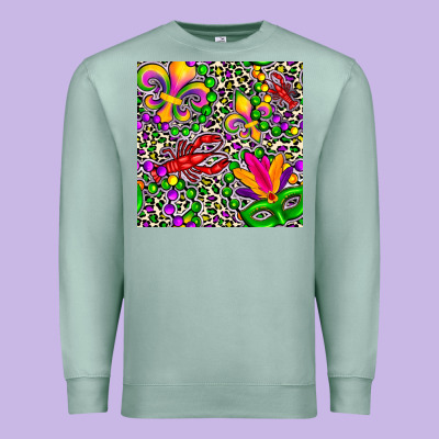 Mardi Gras Crawfish Leopard  Seamless Pattern Premium Sweatshirt Designed By Fadigitalartstudio