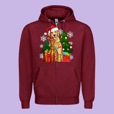 Christmas Golden Dog Zipper Hoodie Designed By Zillion Design Studio
