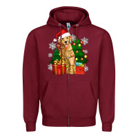 Burgundy christmas golden dog Zipper Hoodie - Zillion Design Studio