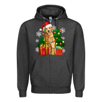 Charcoal Heather christmas golden dog Zipper Hoodie - Zillion Design Studio
