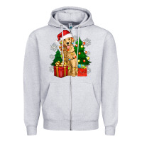 Heather Grey christmas golden dog Zipper Hoodie - Zillion Design Studio