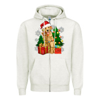 Oatmeal Heather christmas golden dog Zipper Hoodie - Zillion Design Studio