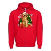 Red christmas golden dog Zipper Hoodie - Zillion Design Studio