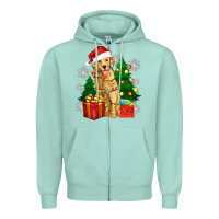 Seafoam christmas golden dog Zipper Hoodie - Zillion Design Studio