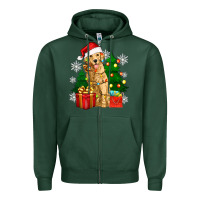 Sports Green christmas golden dog Zipper Hoodie - Zillion Design Studio