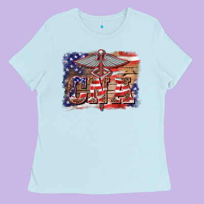 Patriotic Nurse Certified Nurse  Assistant Medilcal Symbol  Background Ladies Tee Designed By Barkaloodesign