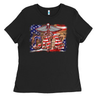 Black patriotic nurse certified nurse  assistant medilcal symbol  background Ladies Tee - BarkalooDesign