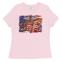 Bubblegum Pink patriotic nurse certified nurse  assistant medilcal symbol  background Ladies Tee - BarkalooDesign