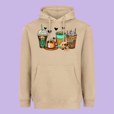 Skeleton Coffee Cups Heavyweight Hoodie Designed By Zillion Design Studio