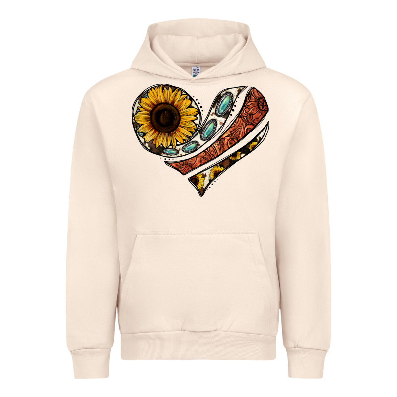 Western Sunflower Cowhide  Heart Urban Hoodie by Jasminsmagicworld | Teevron
