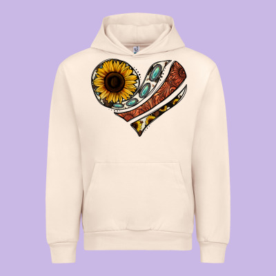 Western Sunflower Cowhide  Heart Urban Hoodie Designed By Jasminsmagicworld