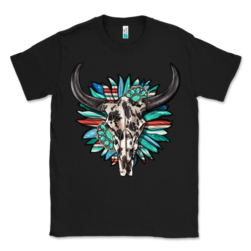 Western Bull Skull With Sunflower And Gemstone Classic Tee by texasbilliewilder | Teevron